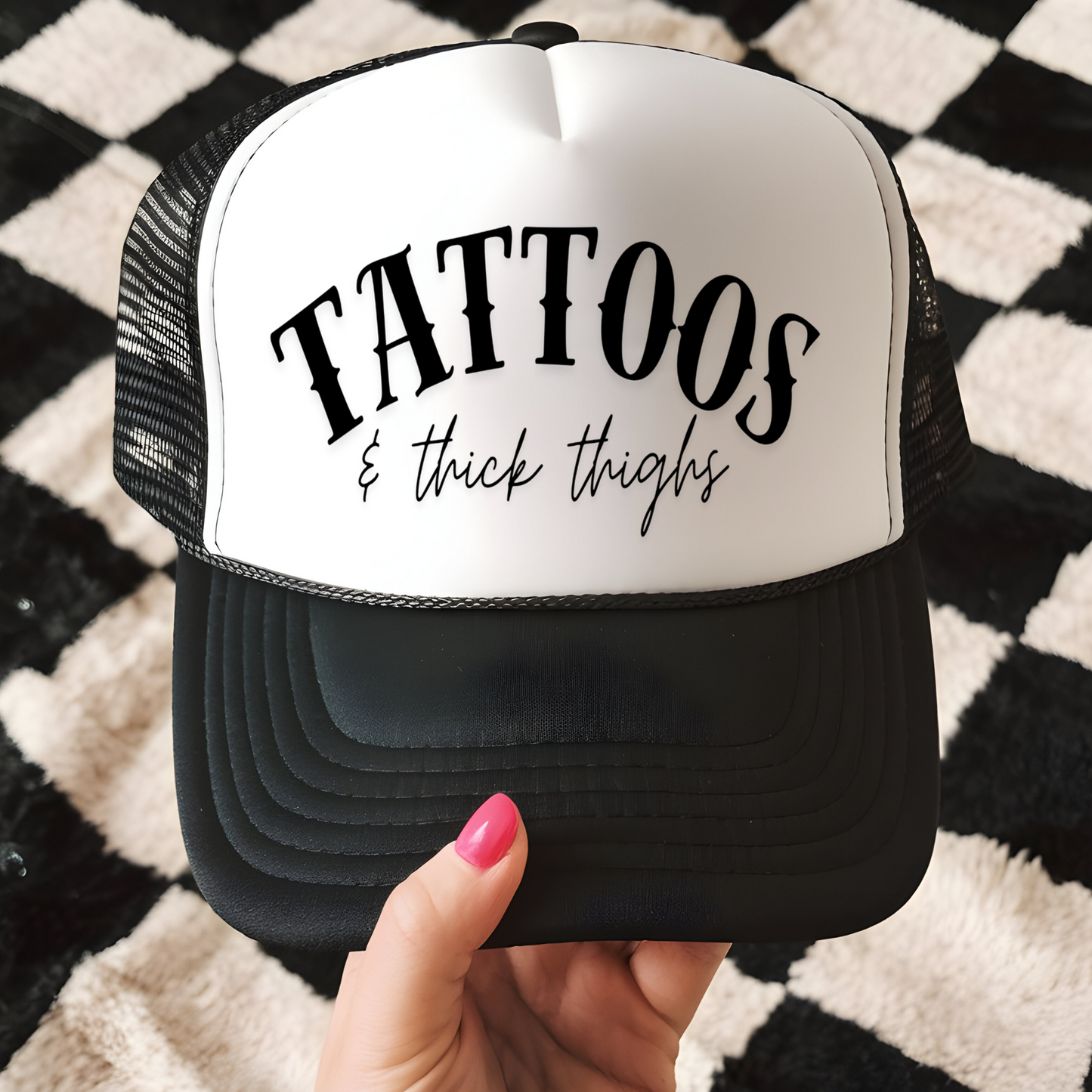 Tattoos and Thick Thighs Trucker Hat Transfer - G31
