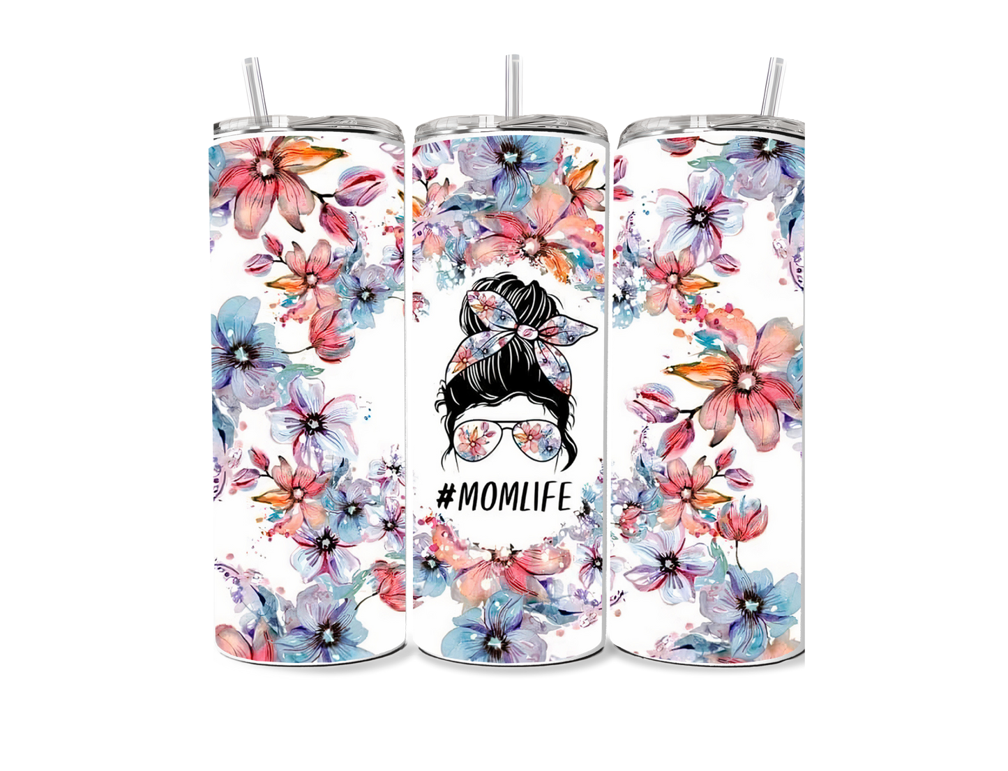 #MomLife Floral 20oz Skinny Tumbler
