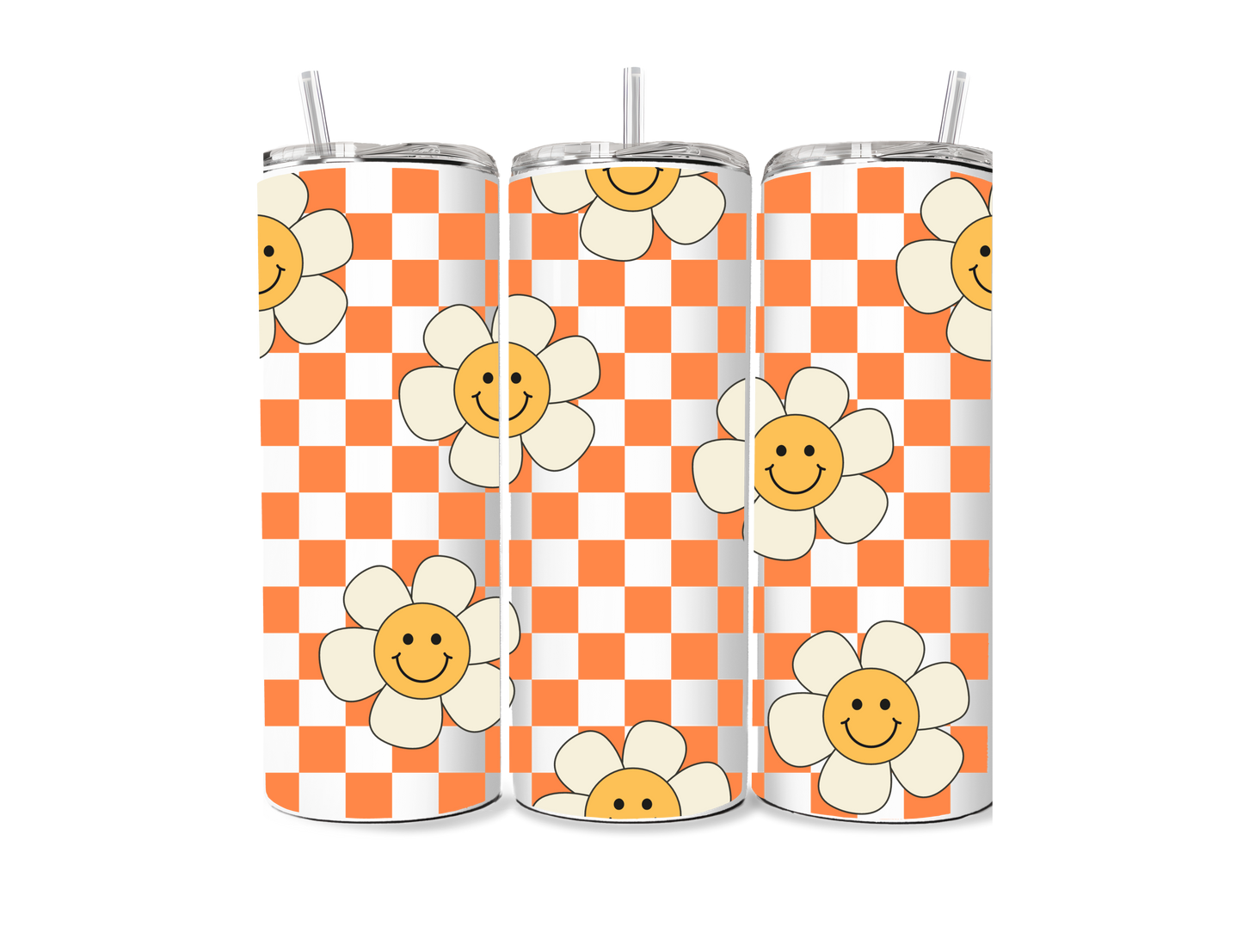 Checkered Orange Daisy 20 oz Skinny Tumbler