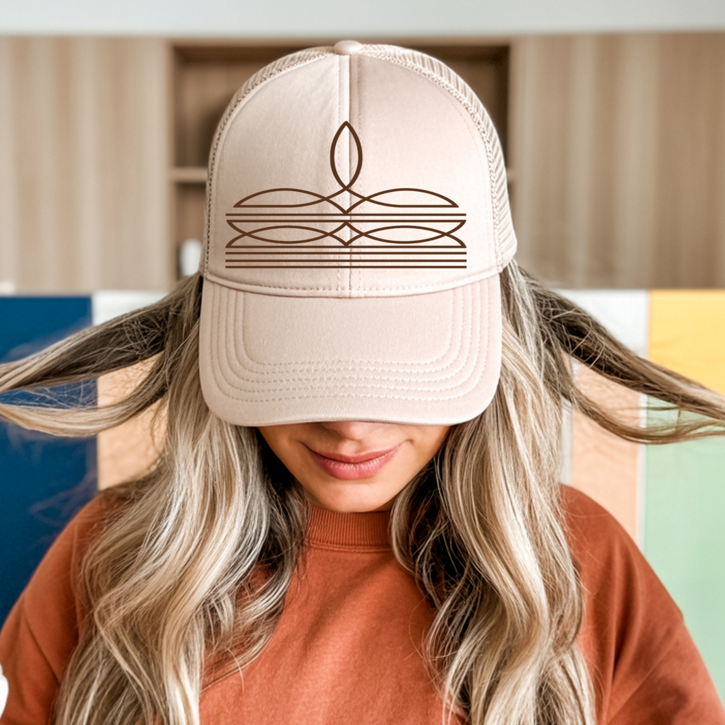 Brown Boot Stitch Trucker Hat Transfer - G6