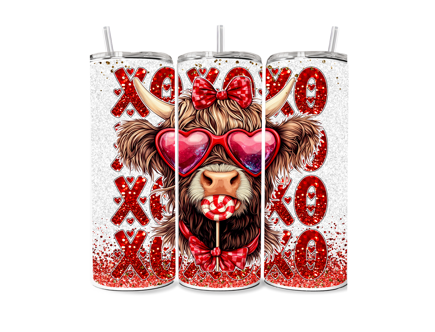 Valentine Sparkly Cow Sublimation Tumbler