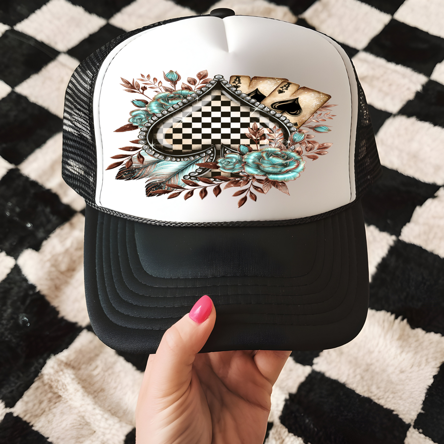 Western Spade with Turq Trucker Hat Transfer - F2