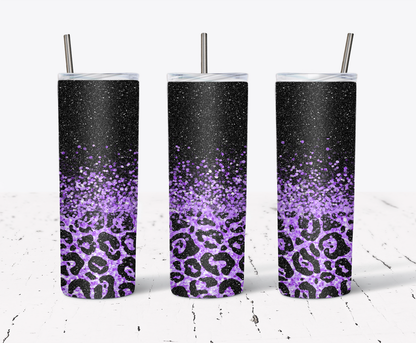 Purple Glitter Leopard Sublimation Tumbler