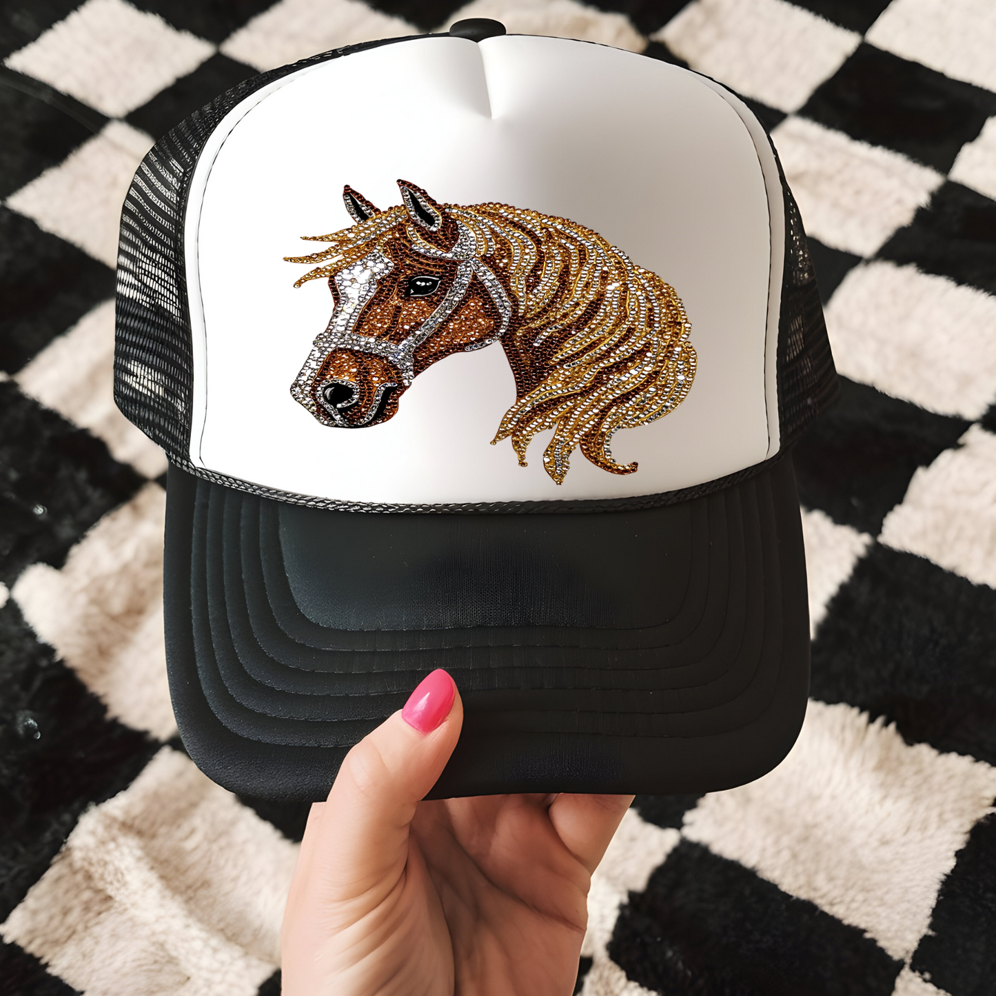 Rhinestone Horse Trucker Hat Transfer - F5