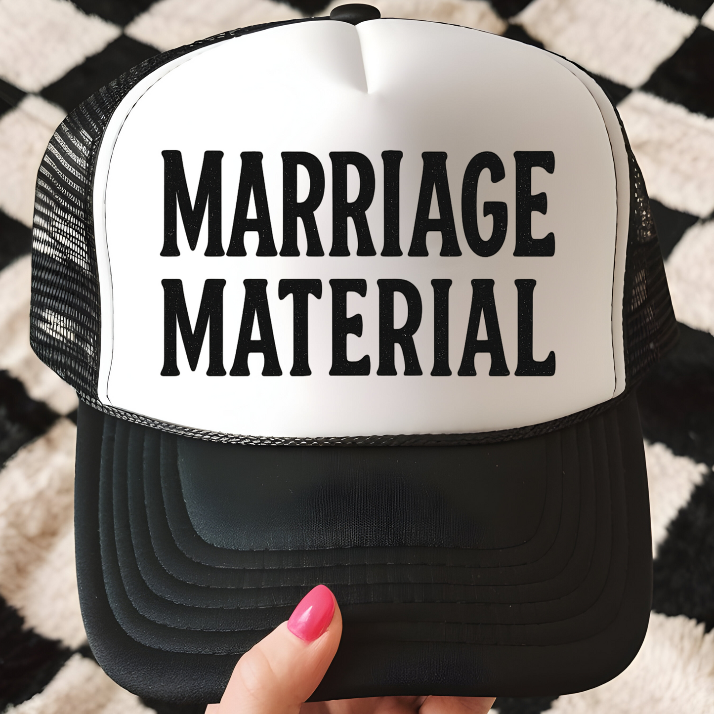 Marriage Material Trucker Hat Print - F6