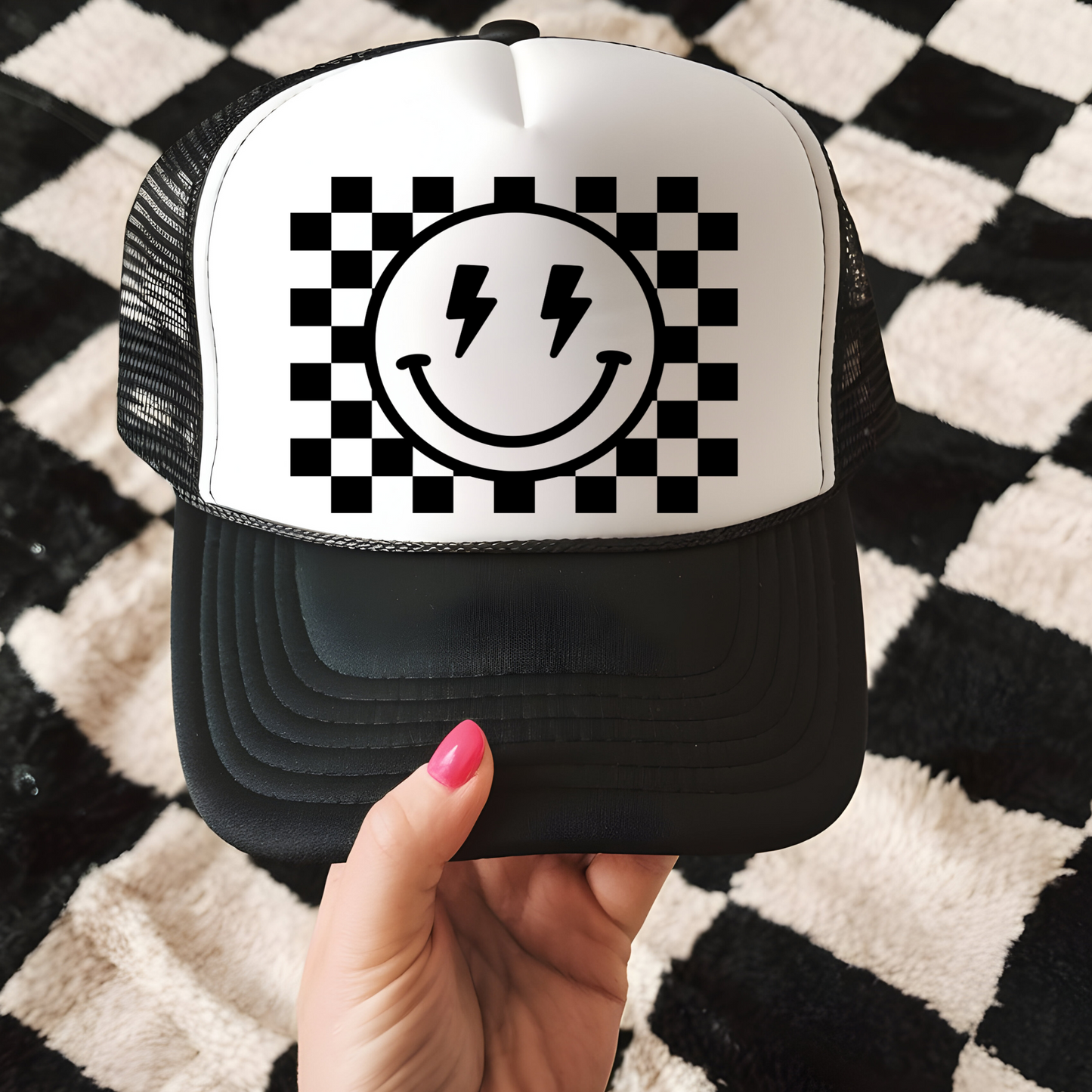 Lightening Smiley Trucker Hat Transfer - G19