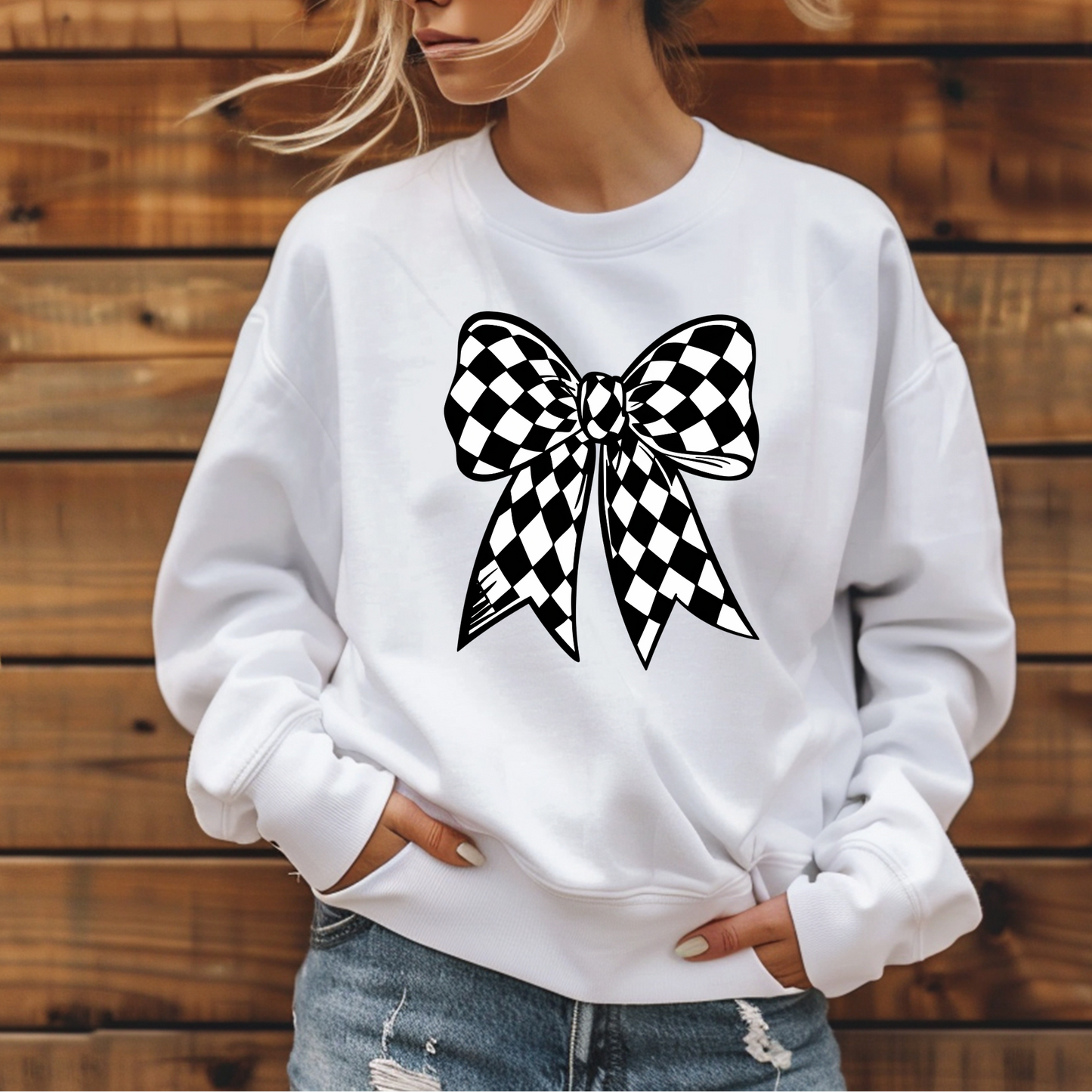 Black and White Checkered Bow - P
