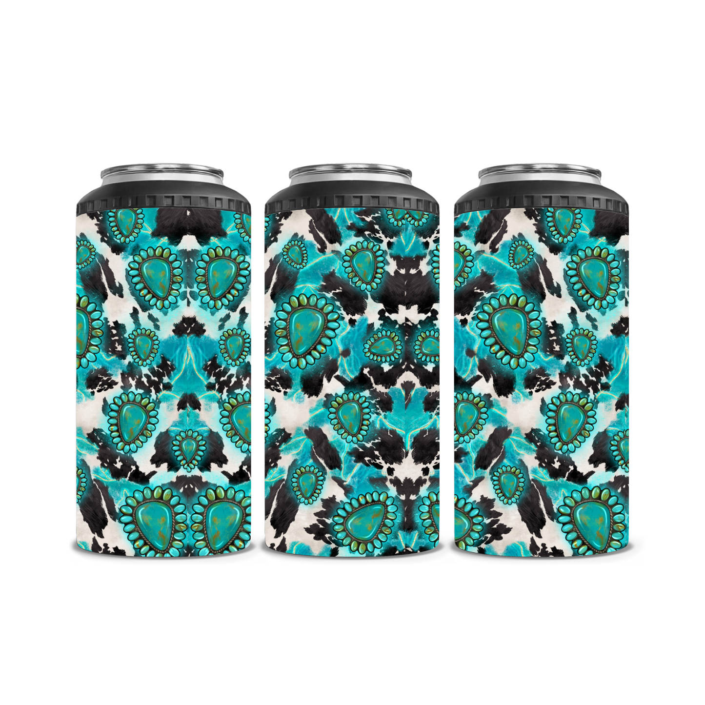 Turquoise Concho and Cow Print Can Cooler