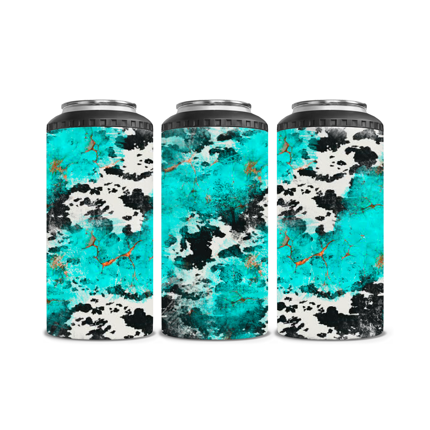 Turquoise and Cow Print Can Cooler