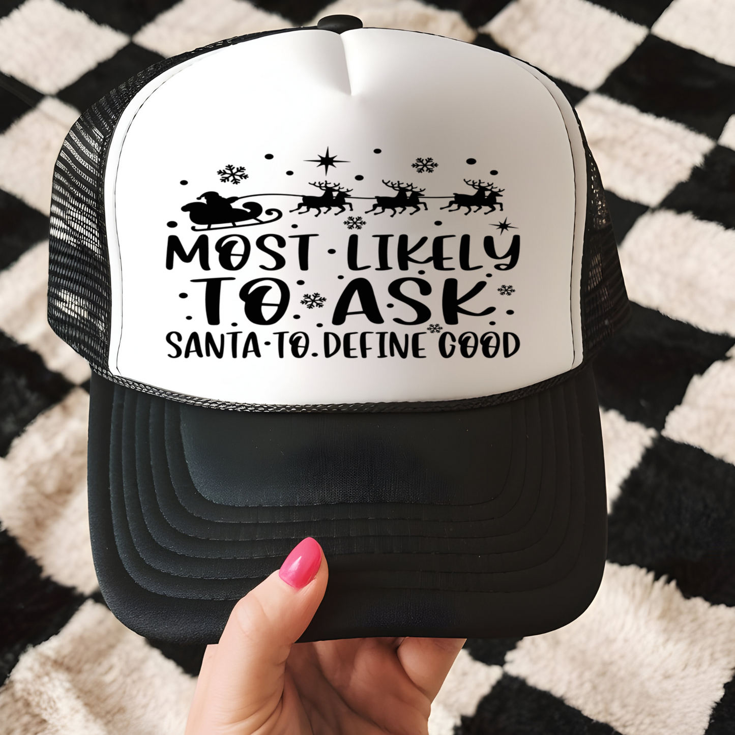 Ask Santa To Define Good Trucker Hat Transfer - G17