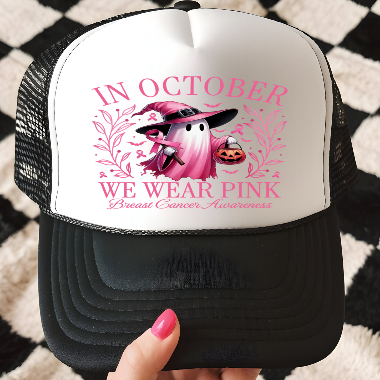 Breast Cancer Awareness Ghost Trucker Hat Print - F9