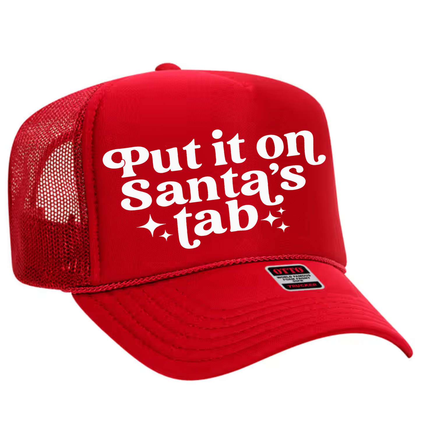 Put It on Santa's Tab (White Ink) Trucker Hat Print - F10