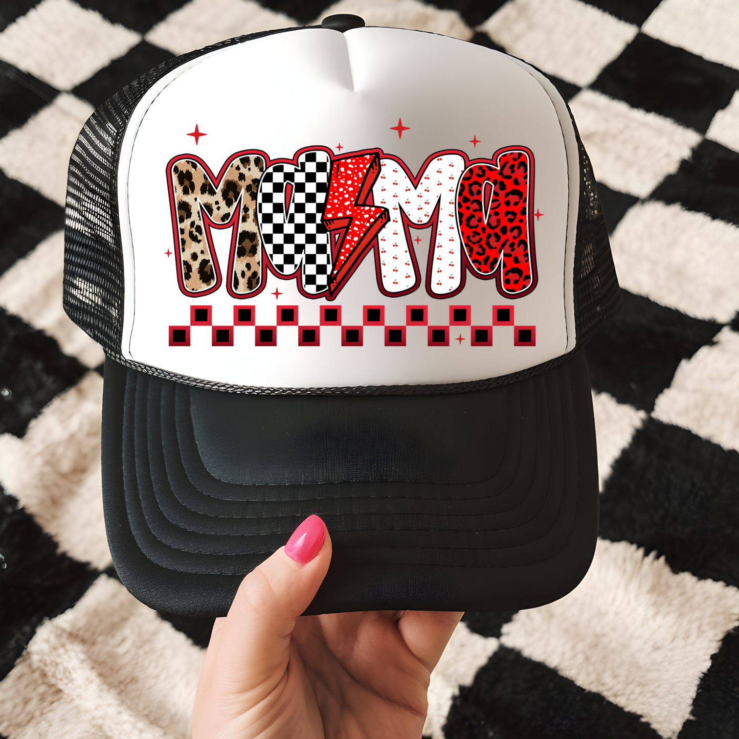Mama Leopard and Cherries Trucker Hat Print - T1