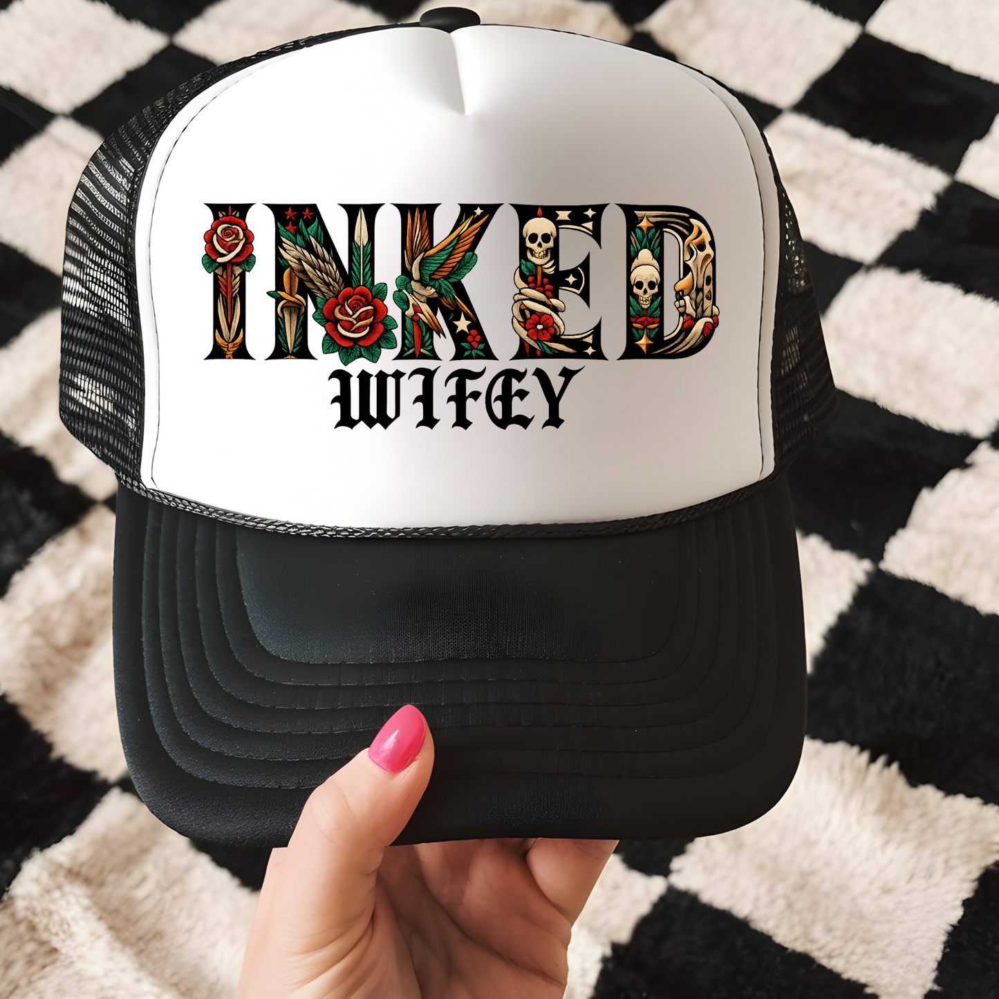 Inked Wifey Trucker Hat Print - F6