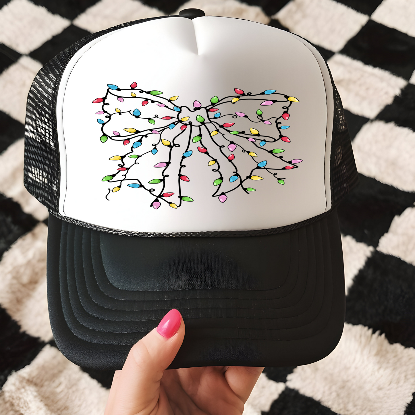 Christmas Lights Bow Trucker Hat Transfer - G20
