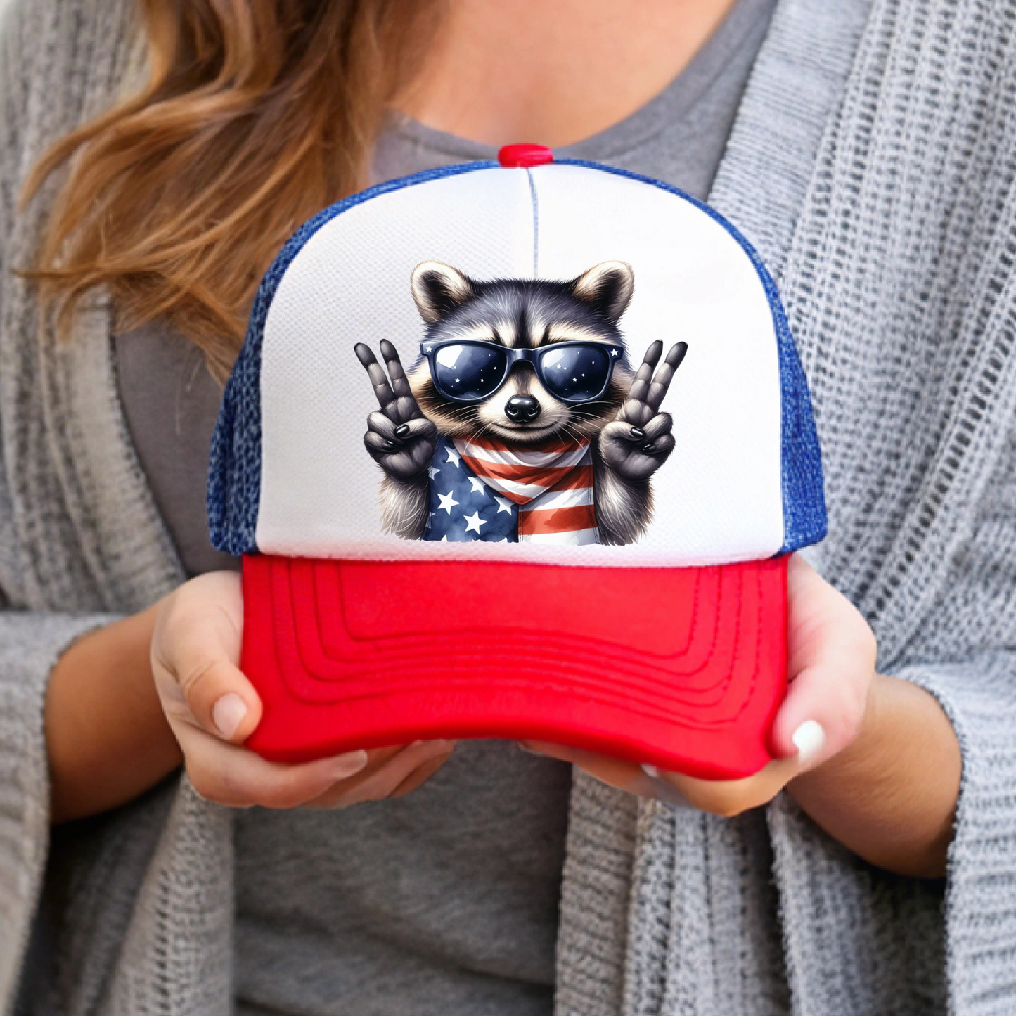 Peace Out American Racoon Hat Transfer - T3