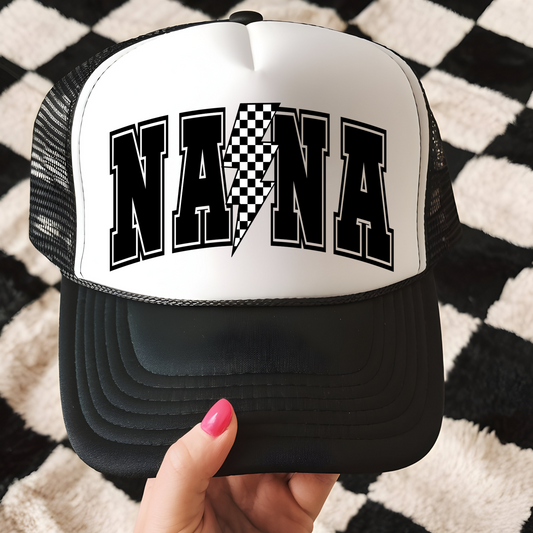 NANA with Checkered Lightening Bolt Trucker Hat Transfer - G29
