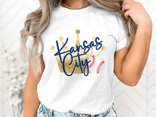 Kansas City with Baseball and crown Adult and Kid Options - Con 2