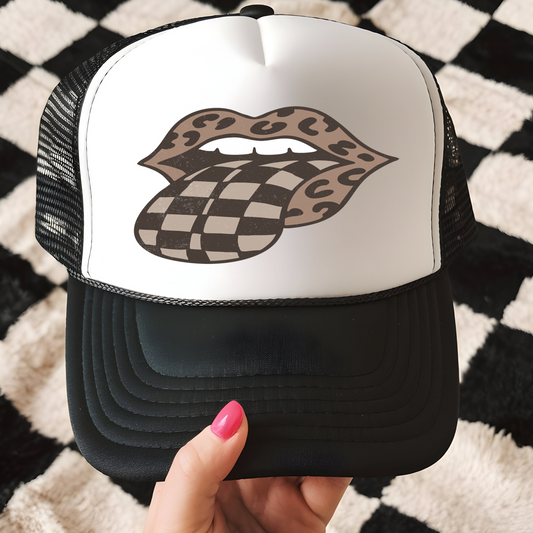 Leopard and Checkered Mouth Trucker Hat Transfer - G13