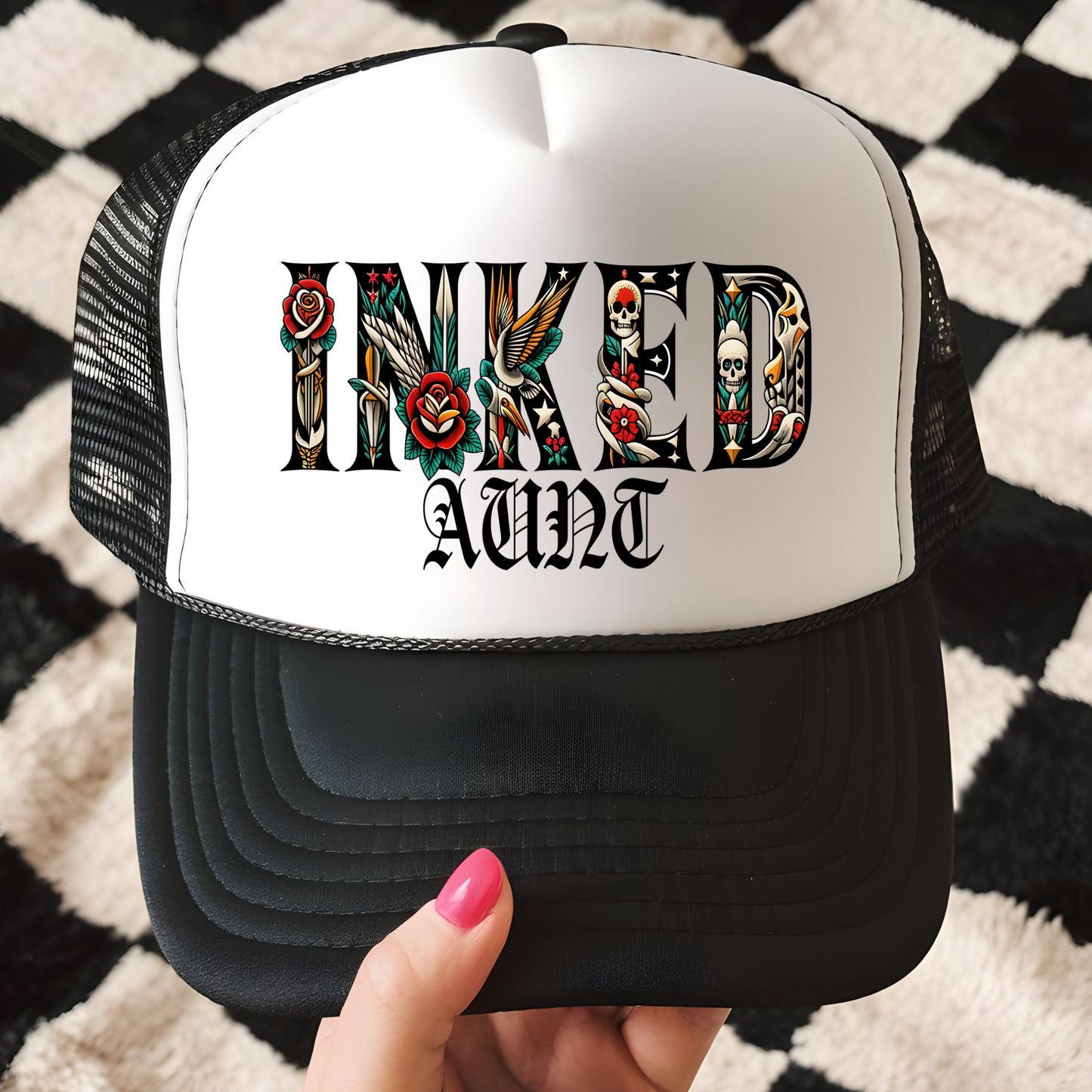 Inked Aunt Trucker Hat Transfer - T3