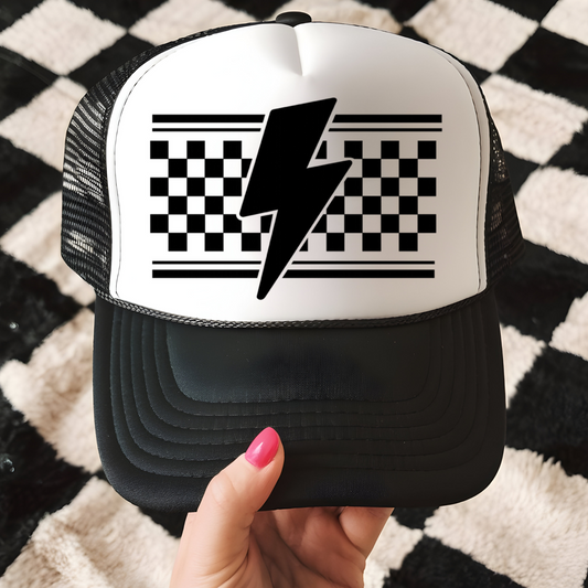Checkered Lightening Bolt Trucker Hat Transfer - T4