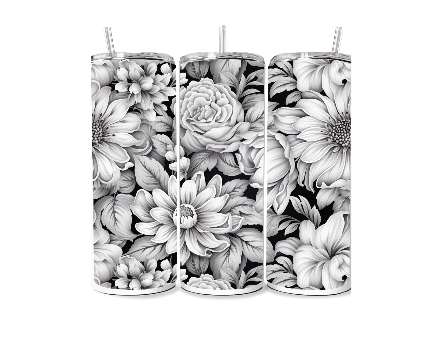 Black and White Floral Sublimation