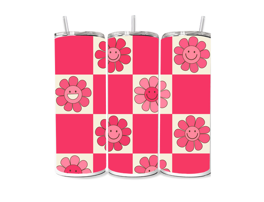 Big Checkered Pink Daisy Smiley Sublimation