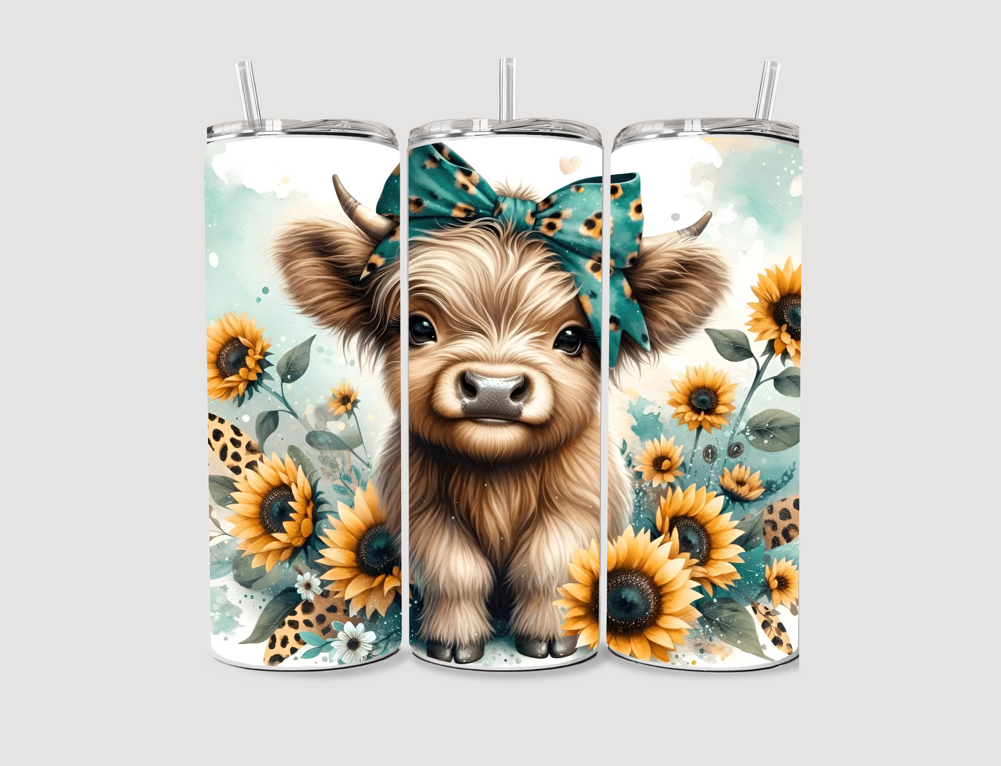 Turquoise Sunflower Cow Sublimation