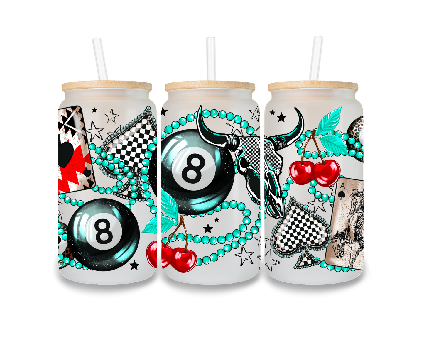 Turquoise and 8 Ball UVDTF Cup Wrap - CW9