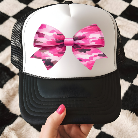 Pink Camo Bow Trucker Hat Transfer - T7