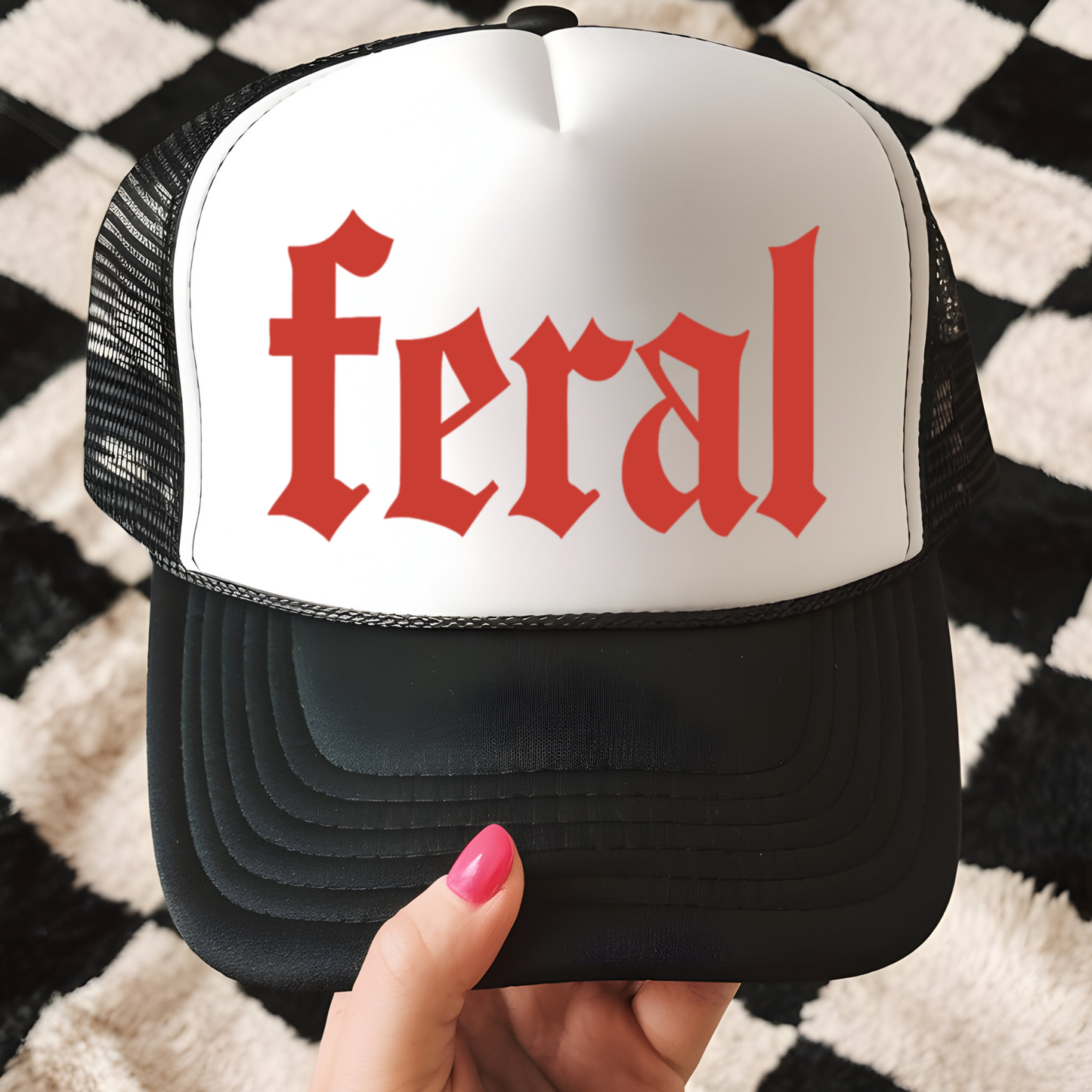 Red Feral Trucker Hat Transfer - T9