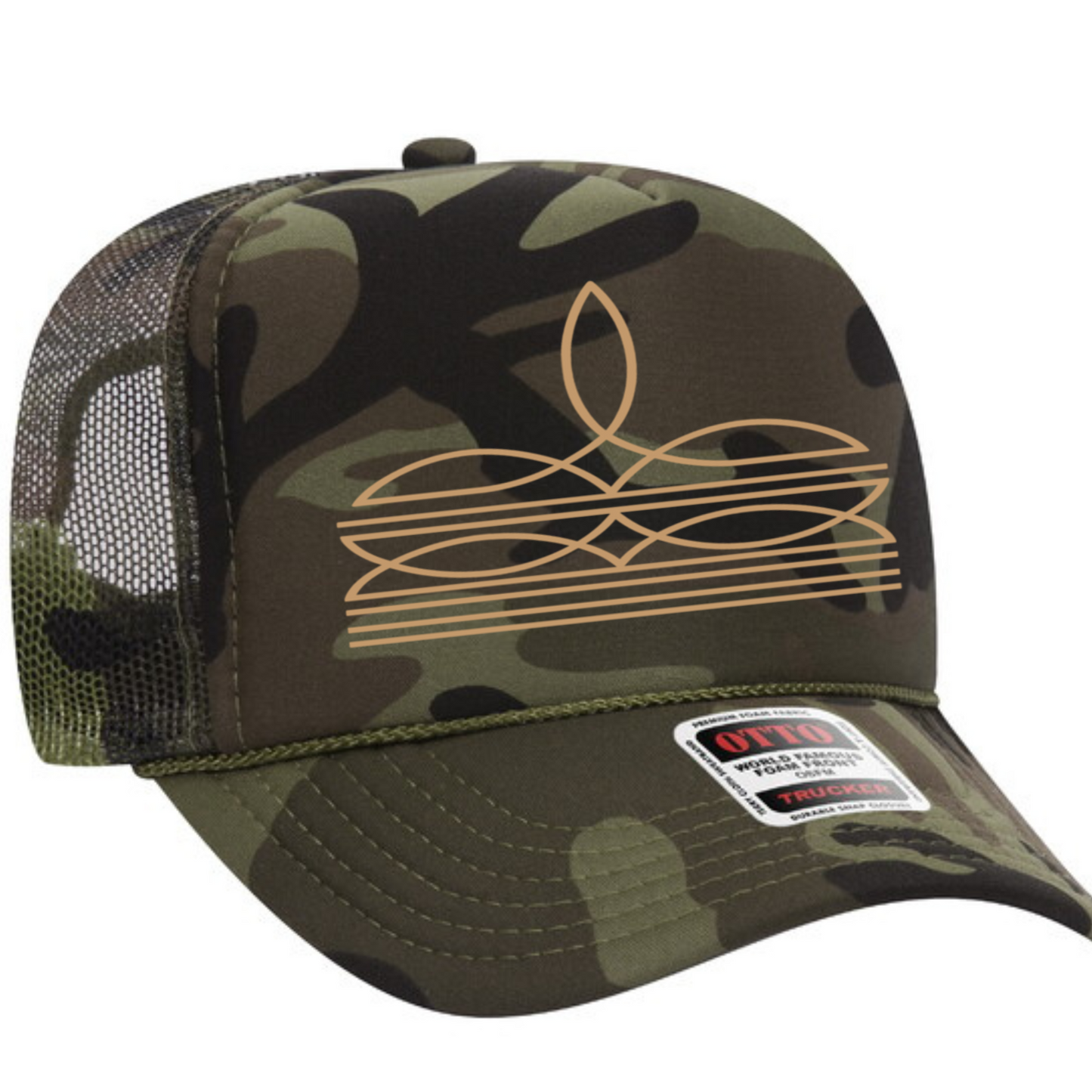 Tan Boot Stitch Trucker Hat Transfer - G8