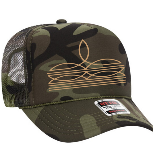 Tan Boot Stitch Trucker Hat Transfer - G8