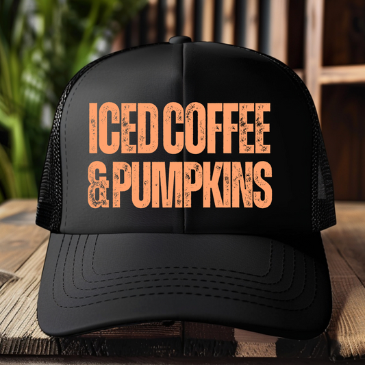 Ice Coffee & Pumpkin Trucker Hat Transfer - F1