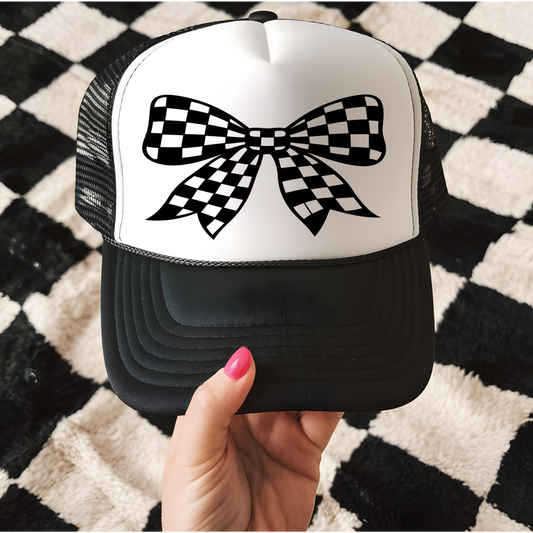 Checkered Bow Trucker Hat Transfer - F2