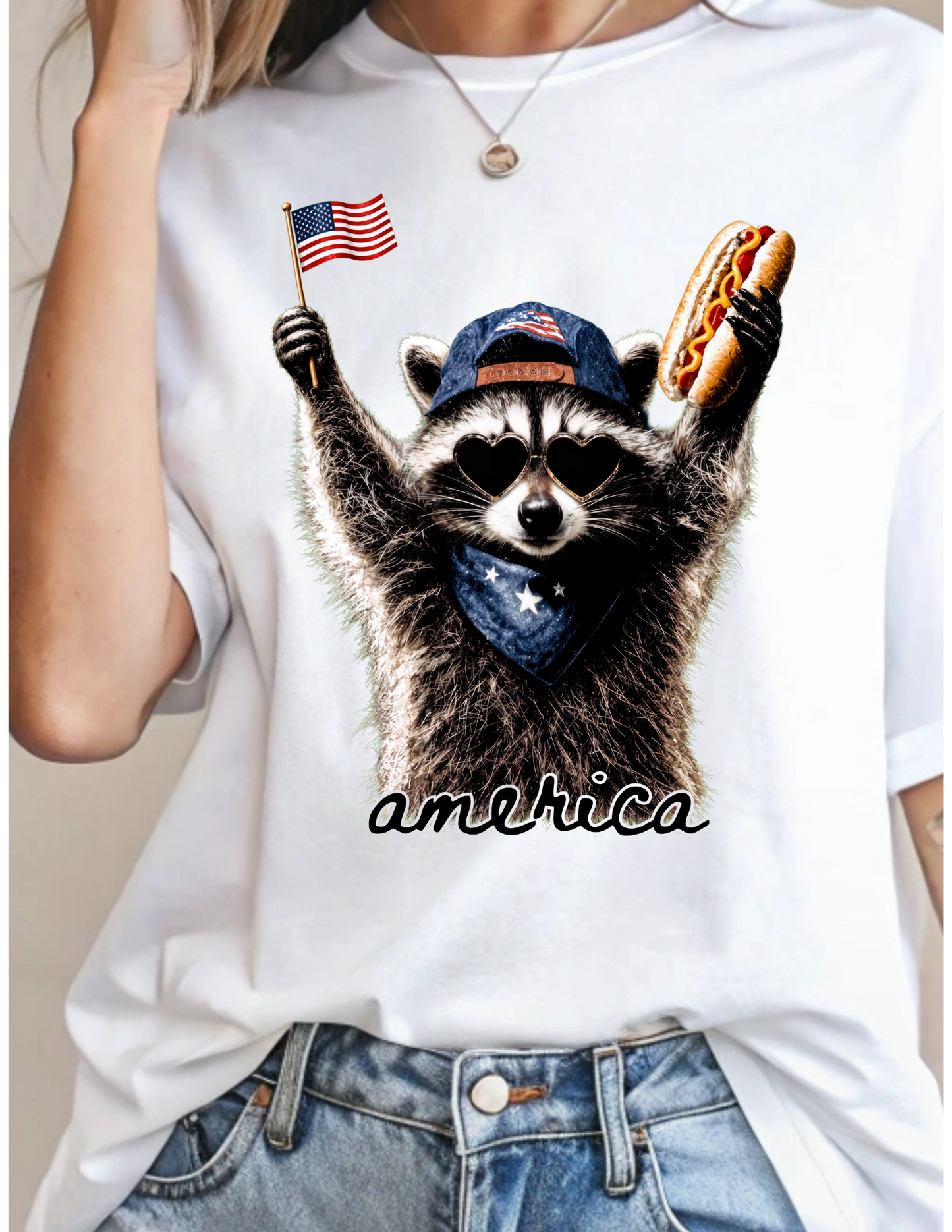 America Racoon with Hot Dog - B12