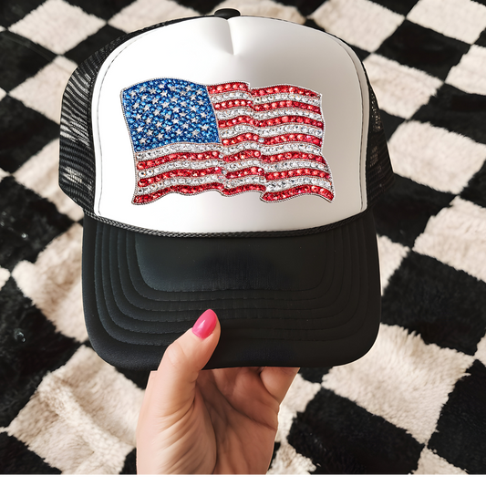 Jeweled Flag Hat Transfer - T6