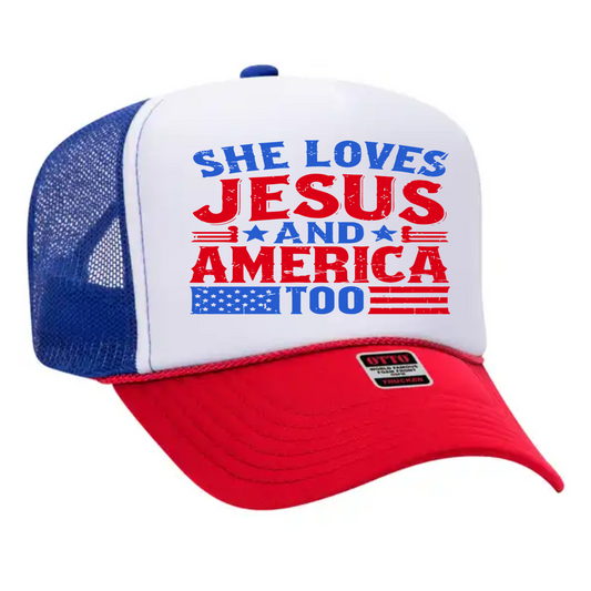 She Loves Jesus and America Too Trucker Hat Transfer - T5