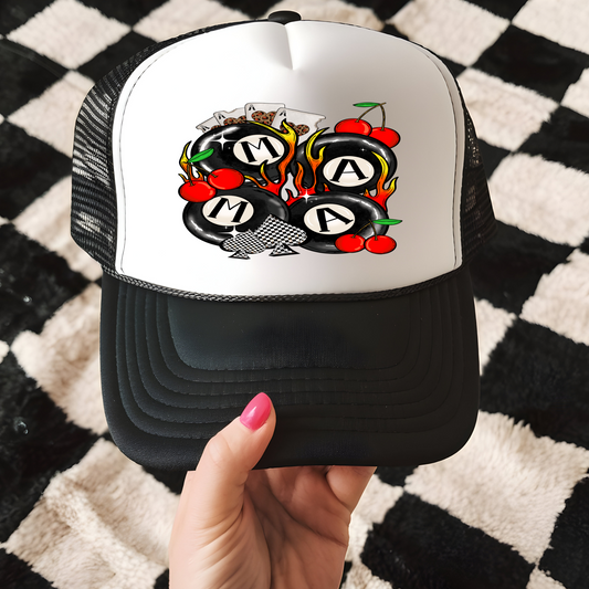 8 Ball Mama with Cherries Trucker Hat Transfer - G17