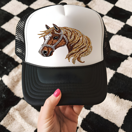 Rhinestone Horse Trucker Hat Transfer - F5