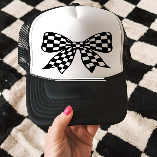 Checkered Bow Trucker Hat Transfer - F2
