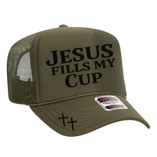 Jesus Fills My Cup Trucker Hat Transfer - F1