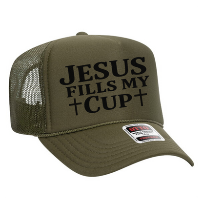 Jesus Fills My Cup Trucker Hat Transfer - F1