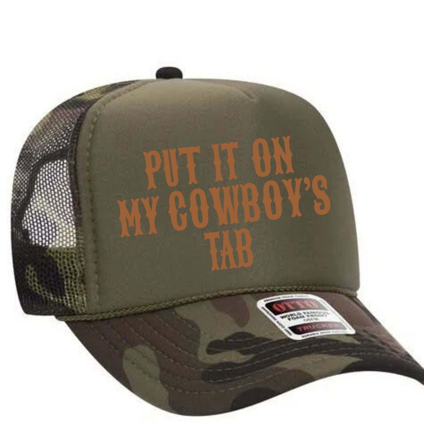 Put it on my Cowboys Tab (Brown) Trucker Hat Transfer - G14