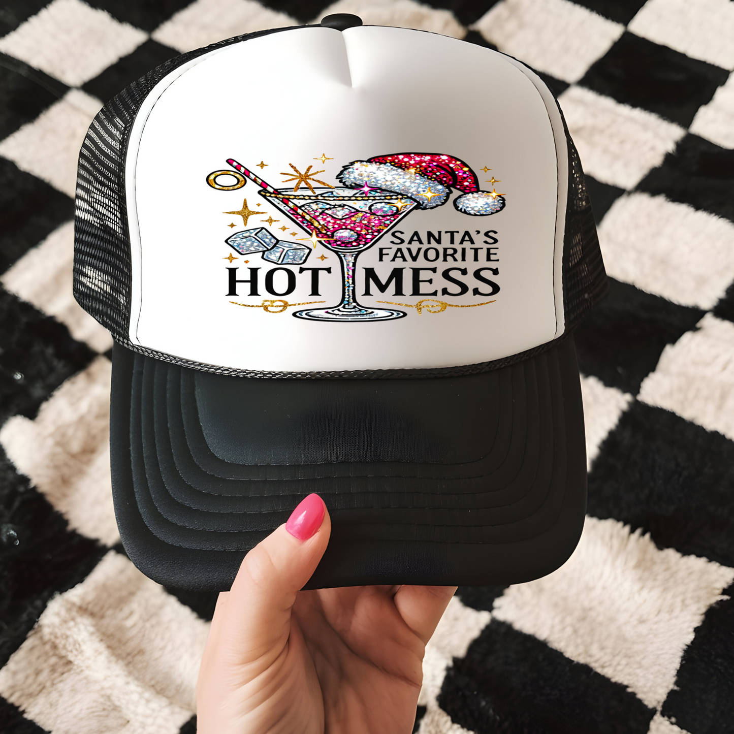 Santa's Favorite Hot Mess Trucker Hat Transfer - G2