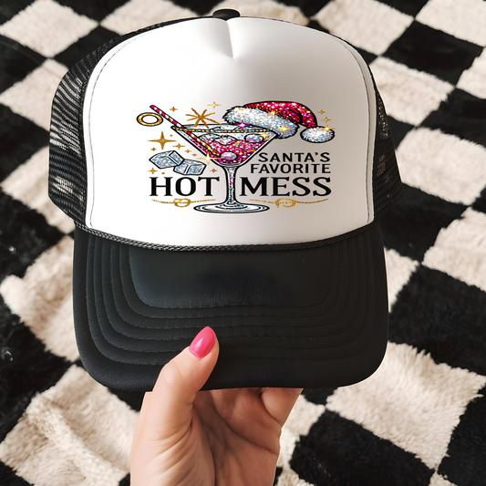 Santa's Favorite Hot Mess Trucker Hat Transfer - G2