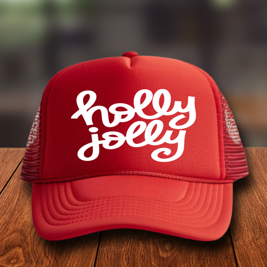 Holly Jolly (White) Trucker Hat Transfer - G12