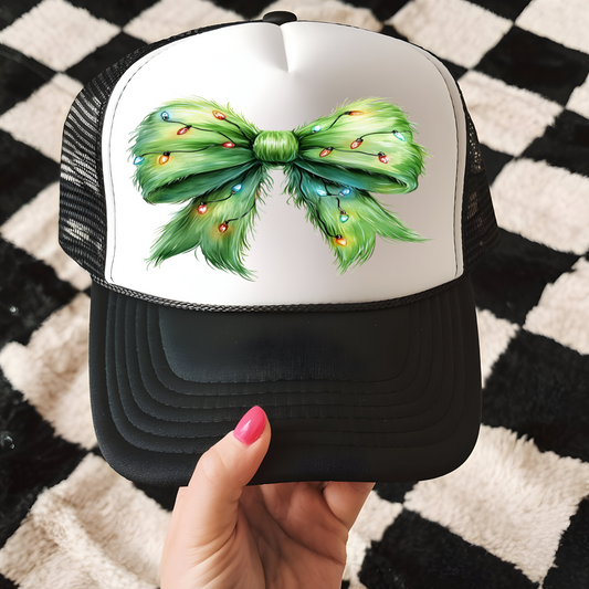 Green Holiday Bow Trucker Hat Transfer - T4