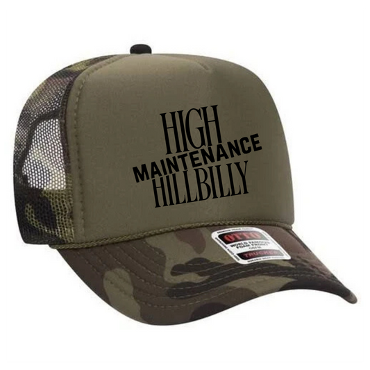 High Maintenance Hillbilly Trucker Hat Transfer - T1