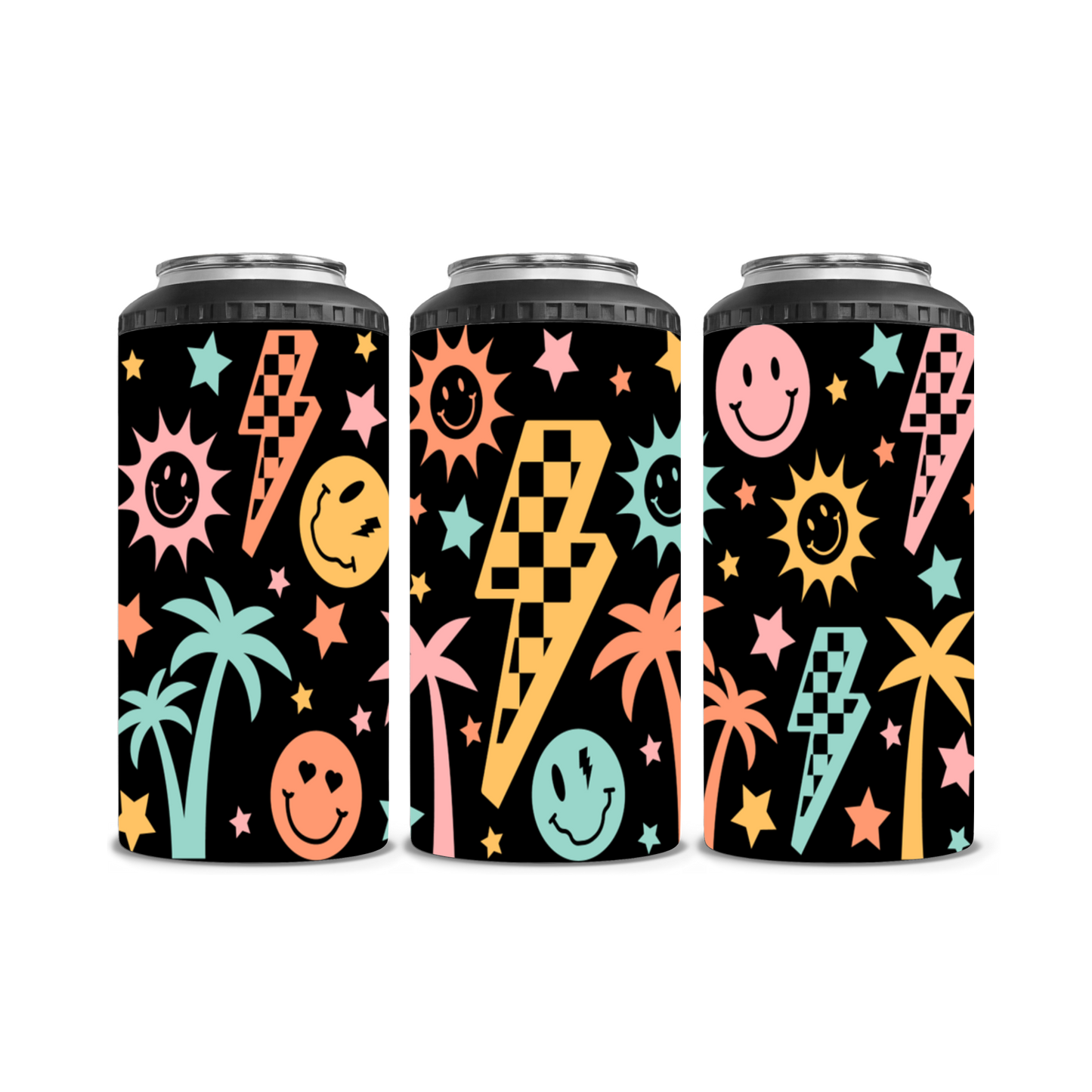 Smileys and Lightening Bolt Can Cooler